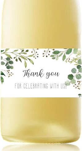 Mini Champagne Bottle Labels, 50 Pcs Greenery Thank You Champagne Stickers Floral Wedding Wine Labels for Bridal Shower Birthday Celebration Party, Round in Kuwait