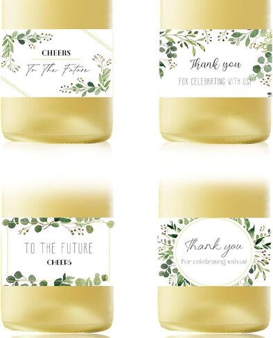 Mini Champagne Bottle Labels, 50 Pcs Greenery Thank You Champagne Stickers Floral Wedding Wine Labels for Bridal Shower Birthday Celebration Party, Round in Kuwait