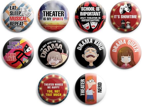 Creanoso Fun Theater Button Pinback Buttons (1-Set X 10 Buttons) - Classroom Reward Incentives for Men Women - Stocking Stuffers Party Favors - Accessory Pin for Adults in Saudi Arabia