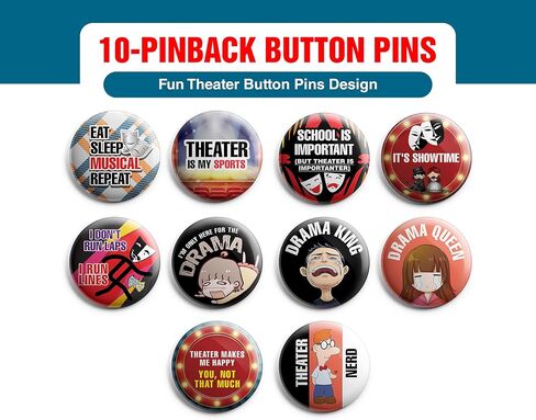 Creanoso Fun Theater Button Pinback Buttons (1-Set X 10 Buttons) - Classroom Reward Incentives for Men Women - Stocking Stuffers Party Favors - Accessory Pin for Adults in Saudi Arabia