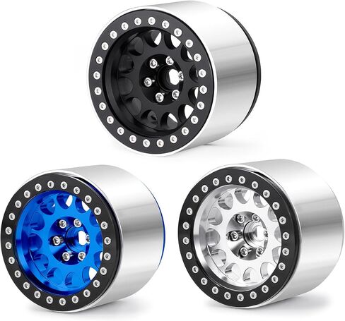 MOHERO 4Pcs 2.2" Beadlock Wheels - 45mm CNC Wider Wheel Rims for 1/10 RC Crawlers Axial Wraith RR10 SCX10 Capra 90046 90048 D90 CC01 TRX4 TRX6 Redcat Gen8,Blue in Kuwait