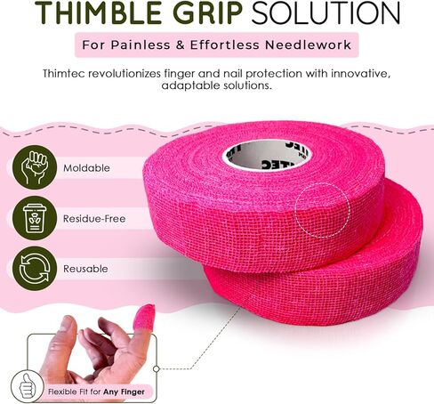 Thimble Tape for Hand Sewing - Fully Adjustable Nail & Finger Protector - A Smarter Alternative to Classic Knitting Thimbles - White Cloud, 2-Pack in Kuwait