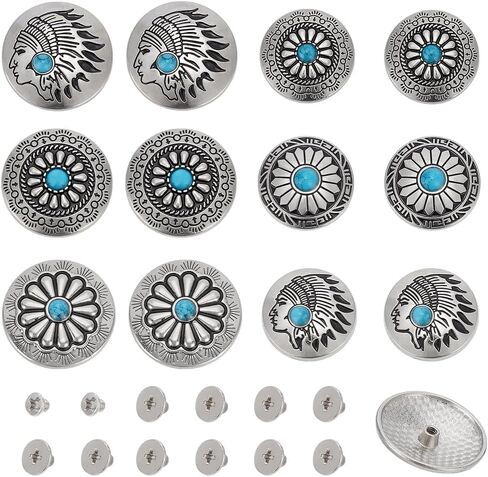 NBEADS 12 Sets Sunflower Decorative Buckle, 1-Hole Turquoise Rivets Western Rivets Round Turquoise Rivets Metal Screw Back Buttons for DIY Leather Craft, Shoes, Bags, Belts Repair Decoration in Saudi Arabia