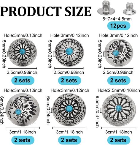 NBEADS 12 Sets Sunflower Decorative Buckle, 1-Hole Turquoise Rivets Western Rivets Round Turquoise Rivets Metal Screw Back Buttons for DIY Leather Craft, Shoes, Bags, Belts Repair Decoration in Saudi Arabia