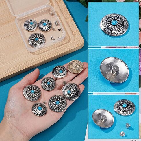 NBEADS 12 Sets Sunflower Decorative Buckle, 1-Hole Turquoise Rivets Western Rivets Round Turquoise Rivets Metal Screw Back Buttons for DIY Leather Craft, Shoes, Bags, Belts Repair Decoration in Saudi Arabia