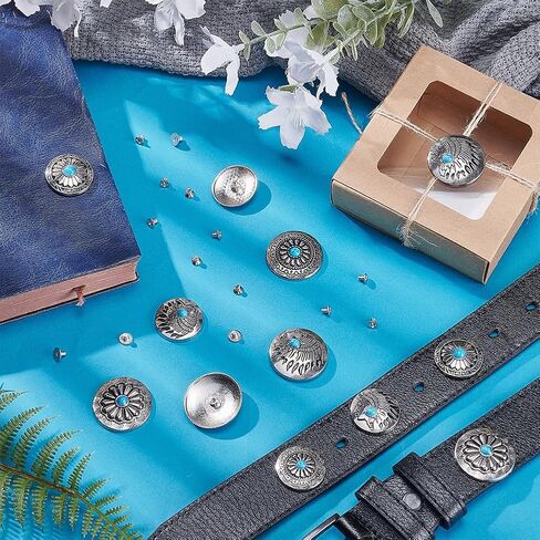 NBEADS 12 Sets Sunflower Decorative Buckle, 1-Hole Turquoise Rivets Western Rivets Round Turquoise Rivets Metal Screw Back Buttons for DIY Leather Craft, Shoes, Bags, Belts Repair Decoration in Saudi Arabia