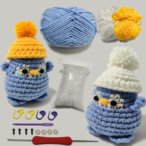 Kitcroet Crochet Kits for Beginners, Starter Crochet Kit All-in-One Complete Crochet Kit Learn to Crochet Sets with Step by Step Video Tutorials for Adults and Kids - 2 Penguins (Penguins, Colorful) in Saudi Arabia