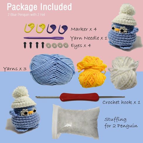 Kitcroet Crochet Kits for Beginners, Starter Crochet Kit All-in-One Complete Crochet Kit Learn to Crochet Sets with Step by Step Video Tutorials for Adults and Kids - 2 Penguins (Penguins, Colorful) in Saudi Arabia