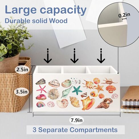 SNNDER Cosatal Beach Seashell Pen Holder for Desk, Beach Office Decor, Gifts for a Beach Lover, Preppy Beach Wooden Pen Pencil Holder Organizer for Home Office Desk Accessories in Kuwait