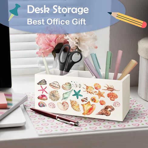 SNNDER Cosatal Beach Seashell Pen Holder for Desk, Beach Office Decor, Gifts for a Beach Lover, Preppy Beach Wooden Pen Pencil Holder Organizer for Home Office Desk Accessories in Kuwait