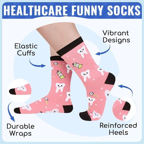sockfun Women Teeth Dental Pineapple Library Card Chicken Bee Socks, Dentist Fruit Reading Animal Lover Gifts In 2 Pack in Kuwait