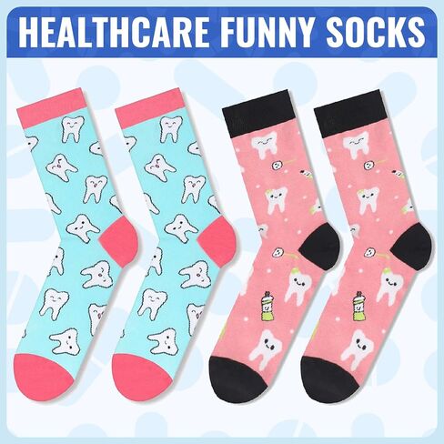 sockfun Women Teeth Dental Pineapple Library Card Chicken Bee Socks, Dentist Fruit Reading Animal Lover Gifts In 2 Pack in Kuwait