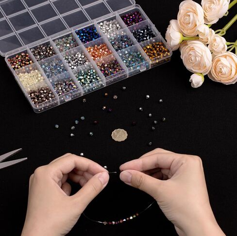 Laidanla 1800pcs 4mm electroplate bicone crystal heads ، 18 لونًا حبات زجاجية صغيرة مجمعة للأساور صنع قلادات مفاتيح أقراط مع مربع حاوية in Kuwait