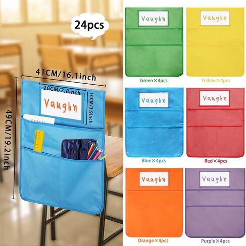 Chair Pockets Chairback Buddy Pocket Black, Large and Ample Back of Chair Organizer with Name Slot and Storage Pockets for Kids in Classroom, 19 * 16 in in Saudi Arabia