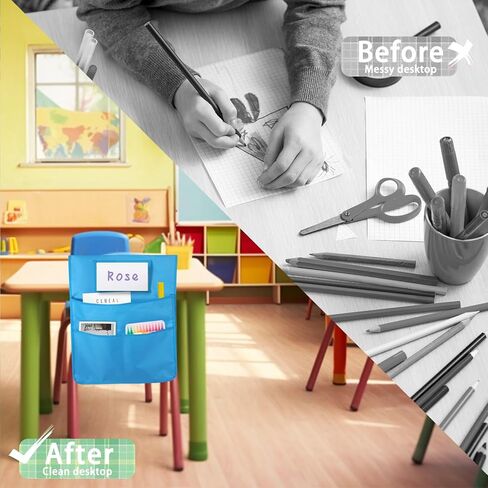 Chair Pockets Chairback Buddy Pocket Black, Large and Ample Back of Chair Organizer with Name Slot and Storage Pockets for Kids in Classroom, 19 * 16 in in Saudi Arabia