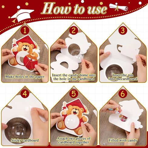 30 حزمة التخرج حفل تفضيل فئة 2025 تخرج DIY CANDY CARDS BEAR CAP TASSEL مع حامل شوكولاتة CLAY DOME CANDY للهدايا GIFTS (Blue) in Kuwait