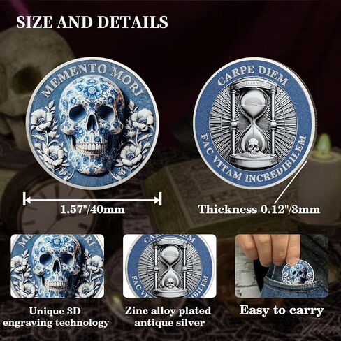 churyuml memento mori coin coin diem coins ملهمة الرمز المميز للتذكير stoic للتأملات اليومية الرائعة هدايا الردودة الباردة التحدي الجمجمة الشجاعة in Saudi Arabia