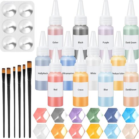 Dunzoom Underglaze for Ceramics Kit Underglaze Paint Colors 12 Ceramic Clay Assorted Colors in 2 Ounce with 6 Pcs Paint Brushes and a Paint Tray Concentrated Opaque Liquid Underglaze in Kuwait