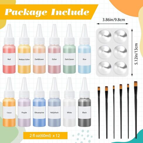 Dunzoom Underglaze for Ceramics Kit Underglaze Paint Colors 12 Ceramic Clay Assorted Colors in 2 Ounce with 6 Pcs Paint Brushes and a Paint Tray Concentrated Opaque Liquid Underglaze in Kuwait