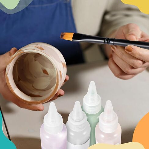 Dunzoom Underglaze for Ceramics Kit Underglaze Paint Colors 12 Ceramic Clay Assorted Colors in 2 Ounce with 6 Pcs Paint Brushes and a Paint Tray Concentrated Opaque Liquid Underglaze in Kuwait