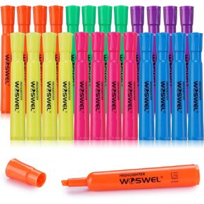 Highlighters Bulk, 24 Pack Tank Style Highlighters Assorted Fluorescent Colors Set, 6 Bright Colors Chisel Tip Highlighter Markers for Kid and Adult Coloring, Highlighting as School Supplies
