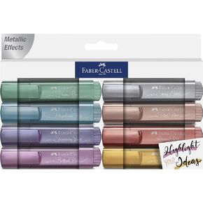 Faber-Castell Metallic Highlighter Set - Assortment of 8 Subtle Glitter Highlighter Markers - Note Taking and Journaling Supplies