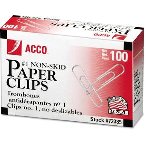Acco Brand Paper Clips, #1 Size, Economy, Non-skid, 10 Boxes, 100/Box (72385)