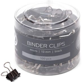 U Brands Binder Clips, Micro 1/2-Inch Width, 1/5-Inch Paper Holding Capacity, Black and Silver Steel, 100-Count - 650U08-24