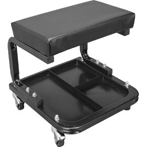 Torin AR7451B-1 Heavy Duty Rolling Creeper Garage/Shop Seat: Padded Mechanic Stool with Tool Tray Storage and Cup Holder, Black