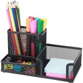 SELPONT Desk Pencil Holders Desk Organizer Office Supplies Caddy with Sticky Notes Holder for Office School Home 3 Compartments Black