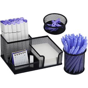 EXOFC Mesh Desk Organizer Set,Office Desk Accessories with Pen holder Paper Clip Holder for Desk,Office Supplies Caddy Great for Home School (Black)