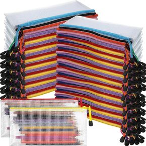 150 Pack Pencil Pouch Bulk Mesh Zipper Pencil Cases 9.5 x 4.5 Inch Small Kids Clear Pencil Holder Storage Case Multipurpose Cosmetics Toiletry Bags for Office Supplies, Bill, File, Travel, Stationery