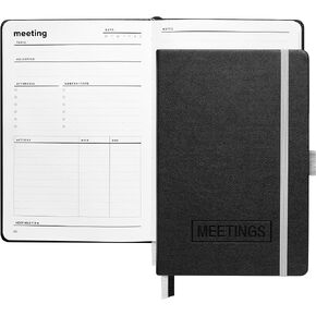 Meeting Notebook for Work - Professional Hardcover Meeting Planner - 2 Pages Per Meeting and Extra Meeting Notes Section, Index, 160 Pages, 100gsm Paper, Work Notebook, Project Planner