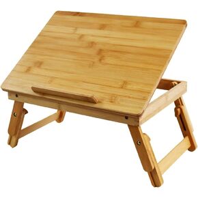 Bamboo Laptop Desk with Folding Legs Tilting Surface Workstation Table Adjustable Laptop Stand Bed Tray for tv Sofa Study Computer Ipad Book (Natural)