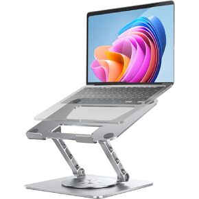 Rotating Laptop Stand, 360° Angle Swivel, Height Adjustable for Neck/Shoulder Health, Solid Aluminum Base, Fits 10"-17" Laptop & Tablet (Silver)