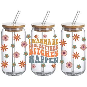 UV DTF Glass Cup Wrap Transfer Decal- Gift for Woman, Gift Your Self,Sister BBF Cowoker, Sublimation Design Wildflowers Summer UVDTF Waterproof Decal for 16oz Glass Cups - Ceramic Mug DIY Crafts-3PCS