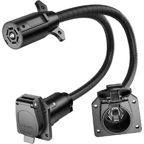 Oyviny 7 Way Y Splitter Trailer Adapter for Pulling Slide in Camper and Trailer, 7 Way Female to Dual 7 Way Male Trailer Connector 20.5 Inches