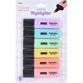 YISAN Highlighters Pastel Markers,Chisel Tip 6 Assorted Colors Pens,Stationary Supplies for Office,School,70054