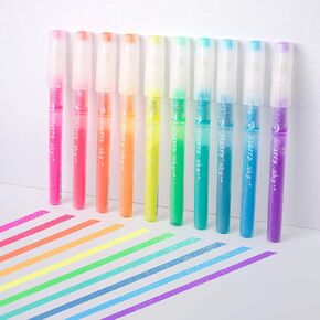 Glitter Pastel Highlighter Pens,10 Pack Chisel Tip Sparkle Highlighters Assorted Colors, Metallic Glitter Highlighters Pastel Colors Markers for Journaling Note Taking Drawing