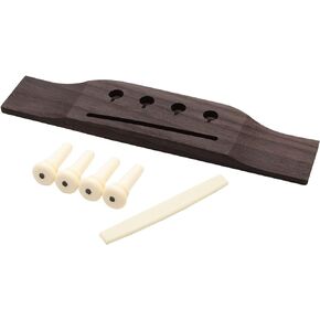 4 String Guitar Rosewood Bridge and Plastic Bridge Saddle Kit with 4pcs Guitar Bridge Pins for 4 String Bass Guitar
