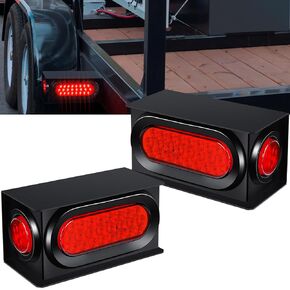 LINKITOM Trailer Lights Welded Mount Steel Boxes Kit w/6 inch LED Oval Tail Lights & 2 inch LED Red Round Side Lights w/Grommet wire connectors, 2 Pack