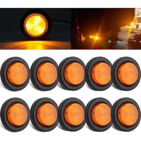 10Pcs 2 Inch Round LED Trailer Side Marker Clearance Lights Amber, Sealed 2" Round LED Trailer Marker Lights 4 LEDs w/Rubber Grommet Flush Mount 2 Prong Wire Pigtails Truck RV Markers Waterproof