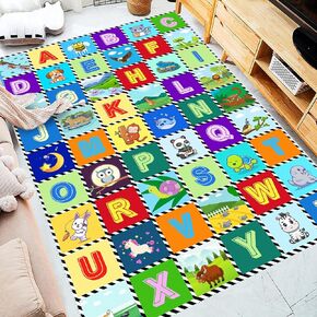 Blue Kids ABC Number Pattern Rug - Playroom Kids Room Nursery Decor Area Rug 2' 7" x 4 ' - Fun Alphabet Educational Girl Rug - Soft Non-Slip