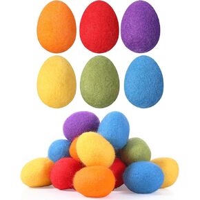 Moukeren 18 Pcs Colorful Felted Eggs, Wool Felt Easter Eggs for Spring, Pastel Eggs, Surprise Easter Eggs Decor for Garland Crafts Tree Hanging Ornaments Party Decoration, 2.4 in Tall (Rainbow Color)