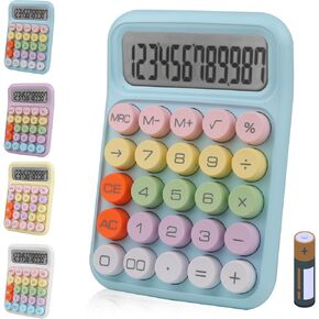 Colorful Electronic Calculator,12 Digit Large LCD Display and Big Round Buttons Candy-Colored Desktop Calculator for Office,School,Home,Business(US-COCA-Blue)