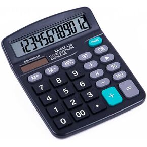 Calculators, KK-837-12S Standard Function Desktop Calculator, 12 Digit Large LCD Display, Battery and Solar Powered Basic Calculators for Office, Primary School, Market or Home Use, Black