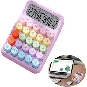 Colorful Calculator, Candy-Colored Electronic Desktop Calculators with 12Digit Large LCD Display and Big Round Buttons, Typewriter-Inspired Mechanical Key Calculator for Office,School, Home, Business