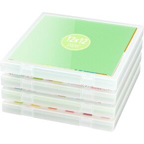 iBune 6 Pack 12x12 Paper Storage, Scrapbook Storage Box for 12" x 12" Paper, Portable Slim Project Case Plastic Craft Paper Storage Box, Inner Size 12.2 x 12.2 x 0.85 in