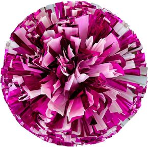 Danzcue 2PCS 14 Inch Plastic Cheerleading Pom Poms with Baton Handle for Kids and Adult, Pink-White