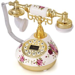 WICHEMI Vintage Phone Retro Rotary Dial Phone Landline Telephone Old Fashion Antique Phone Old School Telephones for Home Office Cafe Bar Star Hotel Decor (Golden)